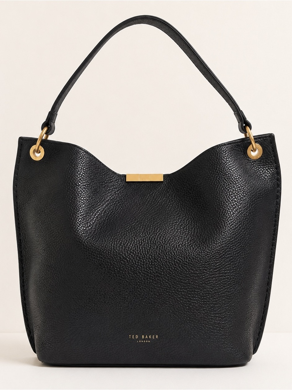 Ted Baker Candiee Black Pebbled Leather Hobo Shoulder Bag Gold Hardware